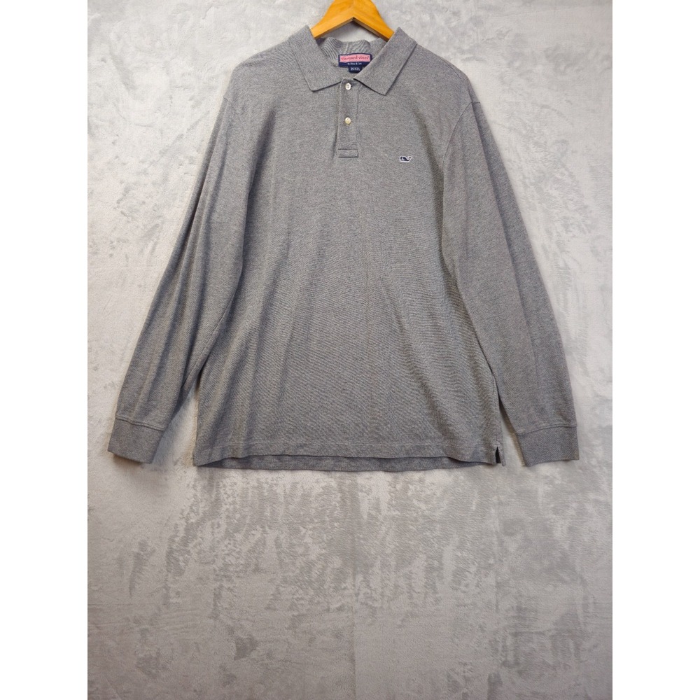 Vineyard Vines Rugby Polo Shirt Mens Large Gray Solid Long Sleeve Preppy Cotton